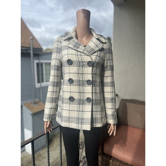 Me Jane Plaid Wool Double Breasted Pea Coat Size: S - Picture 8 of 8